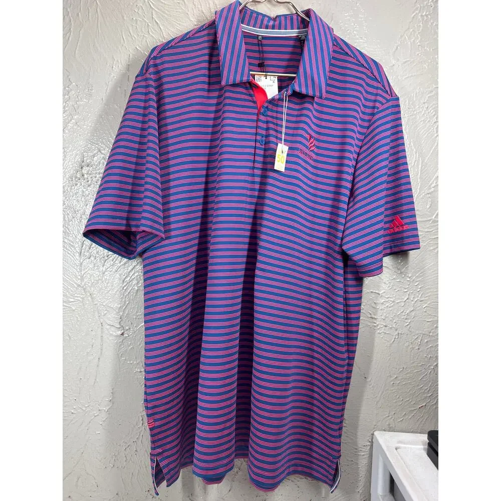 Adidas Wild Wings Country Club Pink Blue Stripe UPF 50 Polo Shirt‎ Mens Size XL